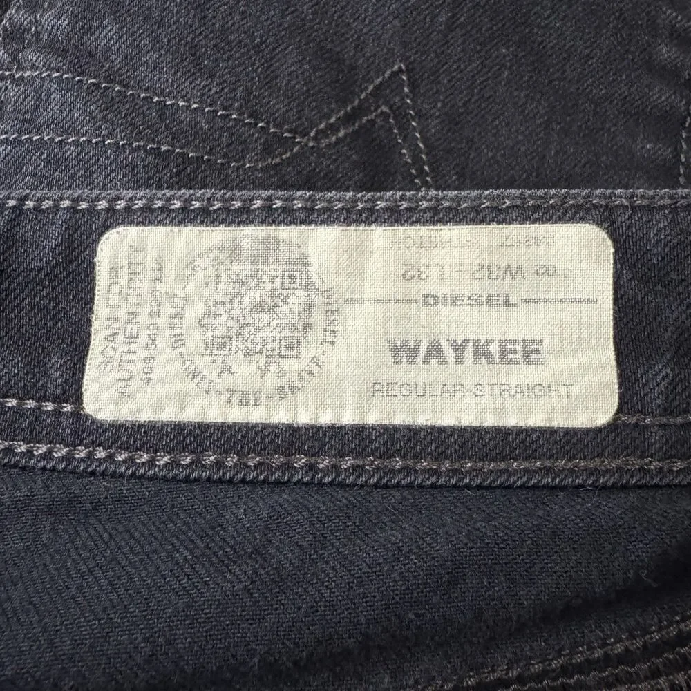 Diesel Waykee Jeans Mens 32x32 Black Regular Straight Button Fly Stretch Denim